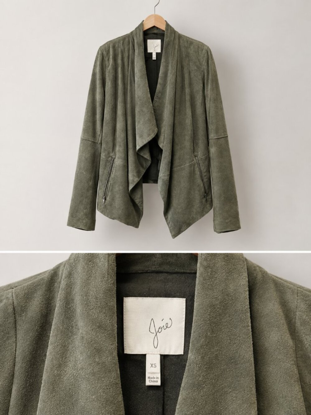 Joie Green Suede Draped Waterfall Jacket – XS